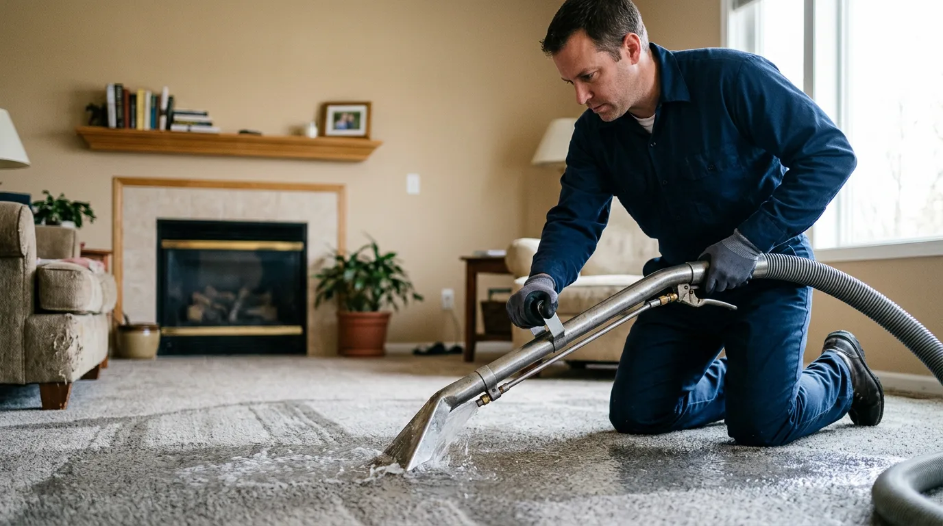 Water damage restoration technician working near Russellville, AL